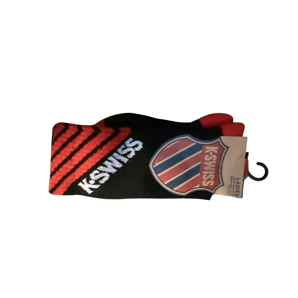 K Swiss Crew Socks Lot 3 Ladies 4-10 Black Red Athletic Sport NWT